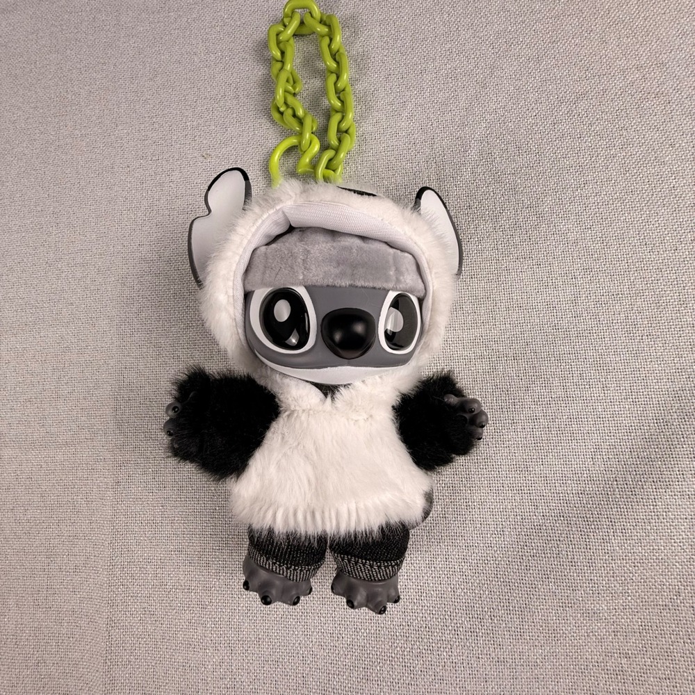 Disney Miniso Stitch Panda Costume Plush Keychain Bag Charm Lime Green Chain